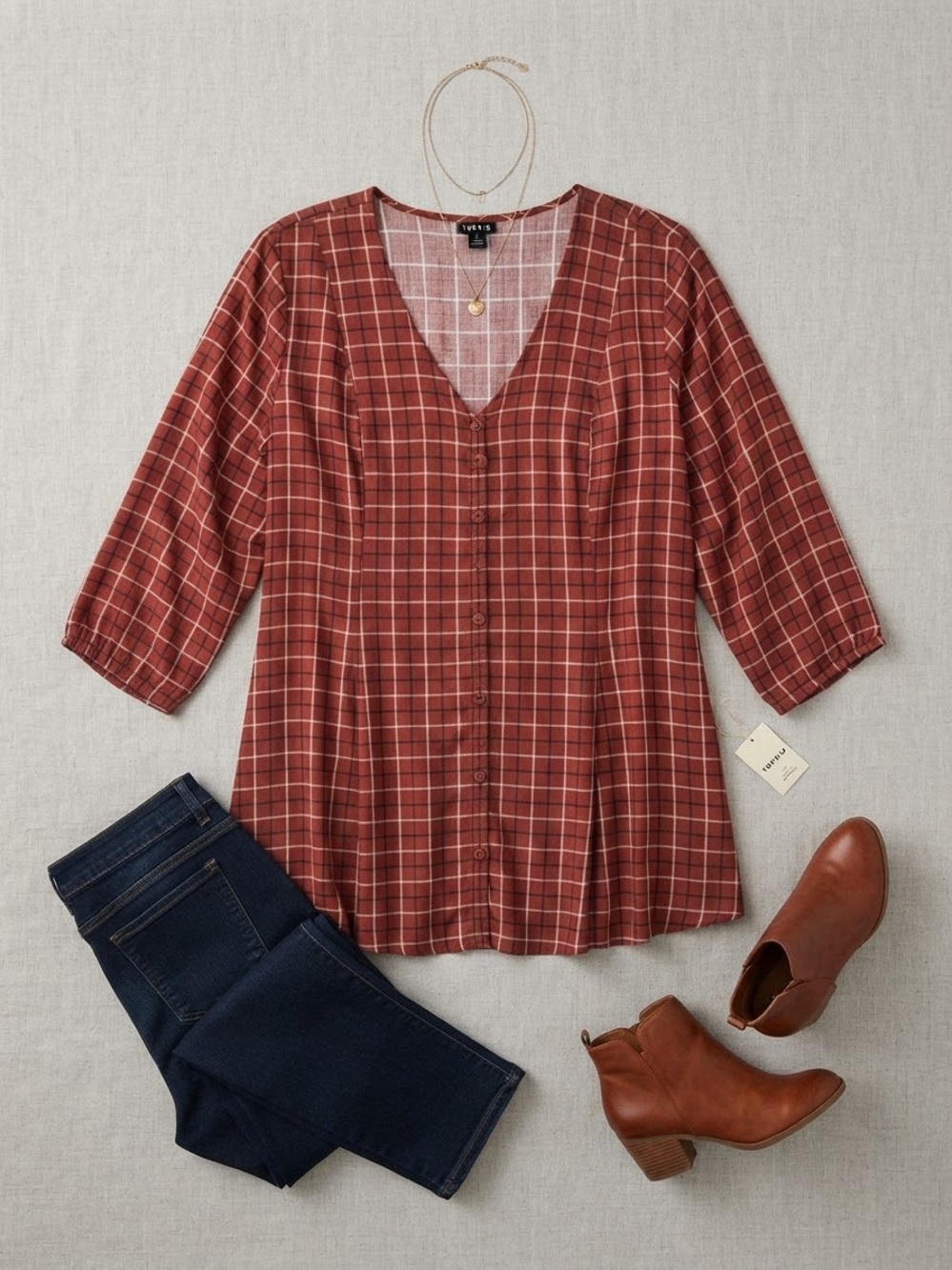 Torrid Rust Plaid Button-Front Tunic Size 2X